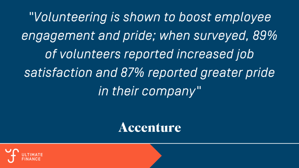 Quote from Accenture that shows 89% of volunteers reported increased job satisfaction